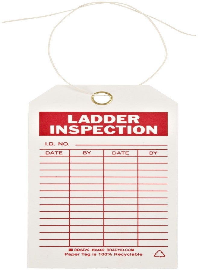 Brady 86665 3" Width x 5-3/4" Height B-853 Cardstock, Red on White Ladder Tag, Header "Ladder Inspection", Pack of 100