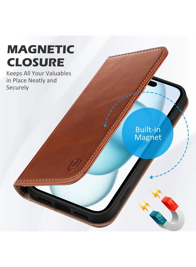 Shieldon Case for iPhone 15 Plus 5G, Genuine Leather Case Cover TPU Optimal Protection [RFID Blocking] Folio Function Shockproof Support Compatible with iPhone 15 Plus (6.7 inch 2023) - Retro Brown - Image 4