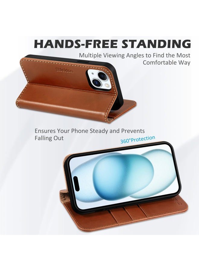 Shieldon Case for iPhone 15 Plus 5G, Genuine Leather Case Cover TPU Optimal Protection [RFID Blocking] Folio Function Shockproof Support Compatible with iPhone 15 Plus (6.7 inch 2023) - Retro Brown - Image 5