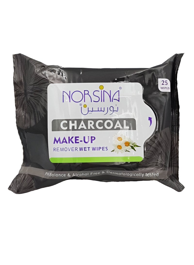 Norsina 25 Pcs Charcoal Make-up Remover Wet Wipes