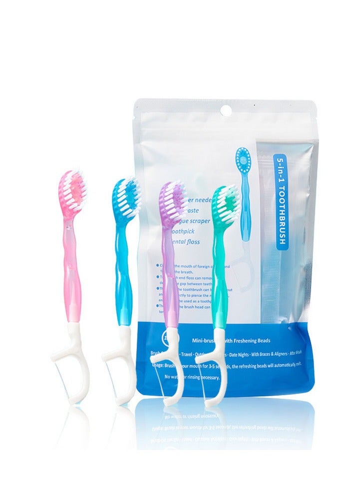 "عبوة 26 قطعة - فرشاة أسنان متنوعة النكهات للاستخدام لمرة واحدة - 5 في 1 - مع خيط تنظيف الأسنان ومكشطة اللسان - تشمل معجون أسنان وخيط تنظيف الأسنان وفرشاة ما بين الأسنان - مثالية للسفر والعناية بالفم" - Image 2