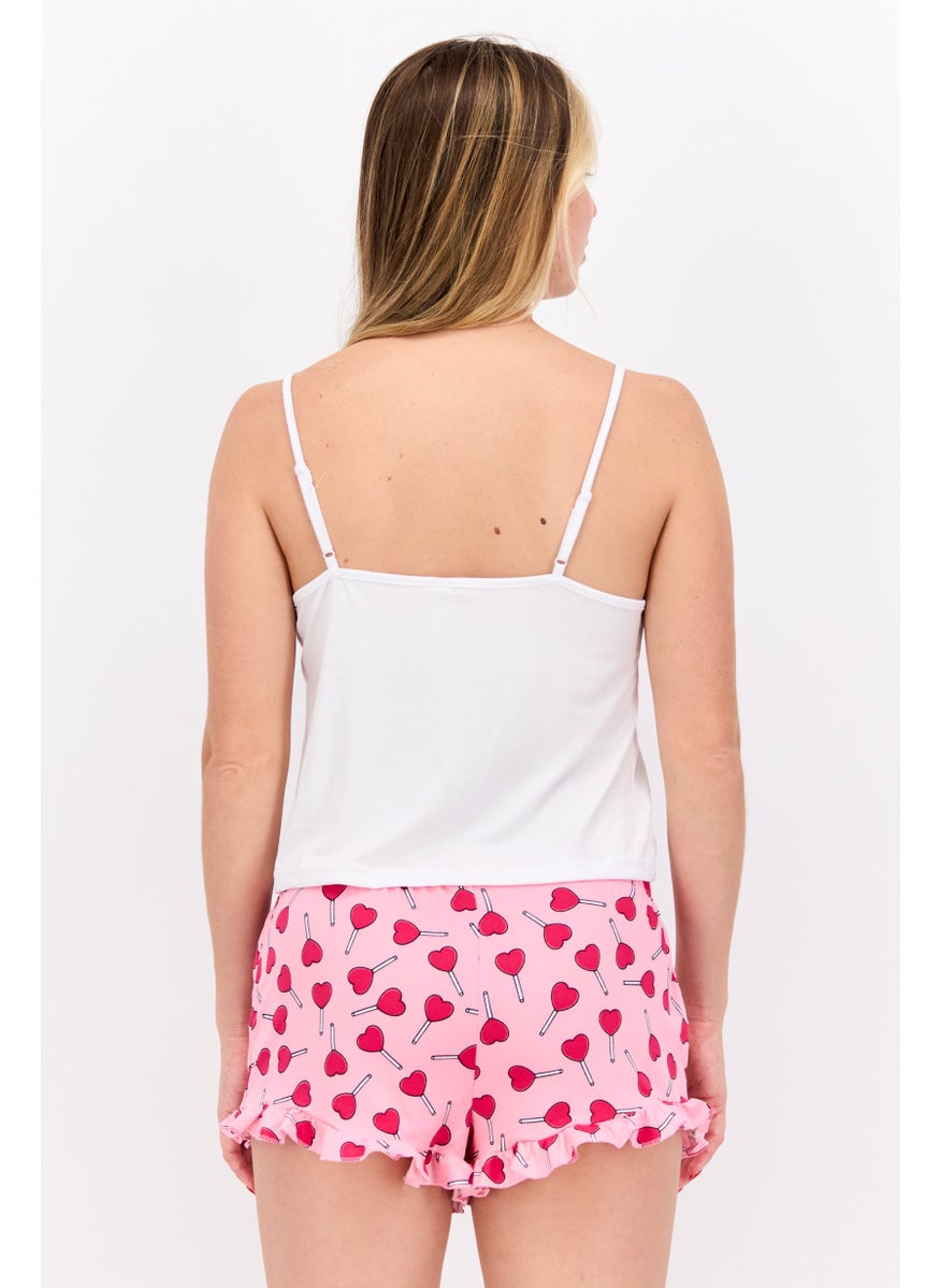 French Affair Women 2 Piece Graphic Print Top And Bottom Pajama, White Combo  - Image 2