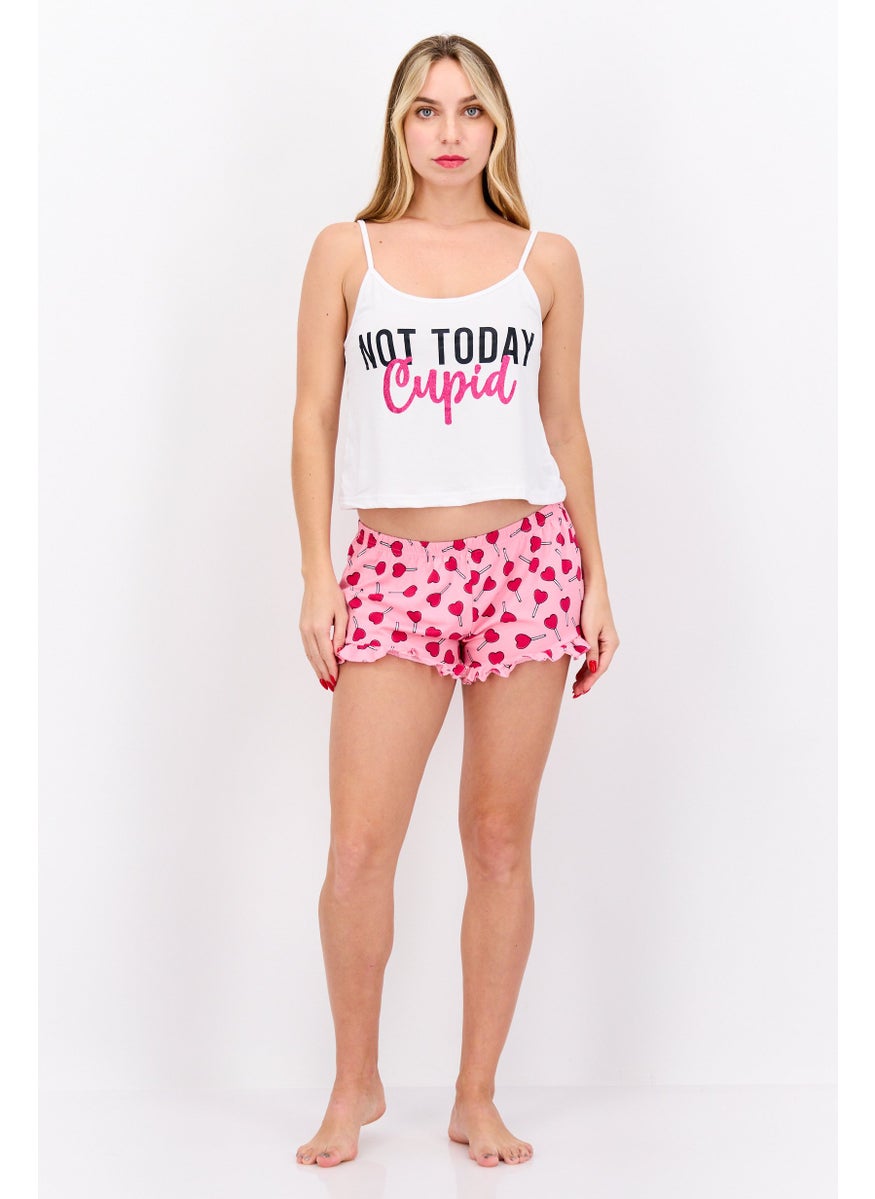 French Affair Women 2 Piece Graphic Print Top And Bottom Pajama, White Combo  - Image 4