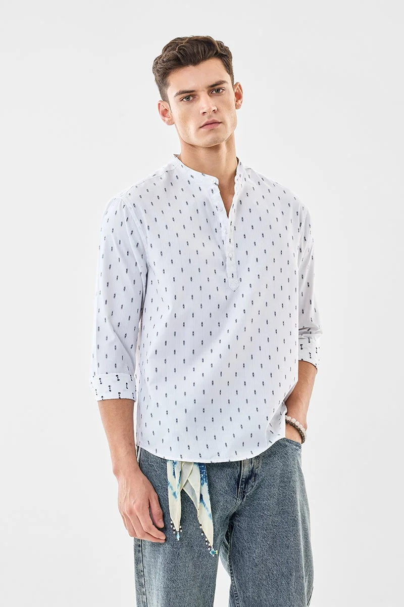 SNITCH White Geometric Long Sleeve Regular Fit Shirt