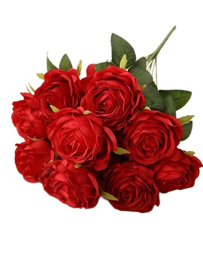 Artificial Flower Bouquet, Suitable For Parties, Home And Wedding Decoration (Red Color)