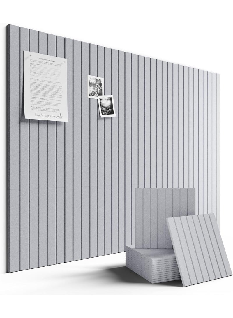 YelaJoy 12 Pack Large Felt Bulletin Board, 30x30CM, Self-Adhesive Grooved, Vertical Strip Polyester Fiber Soundproof , Office Cinema Music Room Wall Decor, Felt Wall Backdrop (Soft Gray) - Image 1