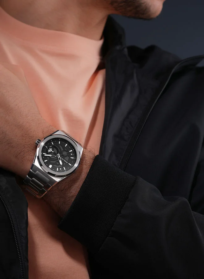 بوليس Men's Men's Ofset Menâ€™s 45mm Watch with Black Dial & 316L Stainless Steel Bracelet