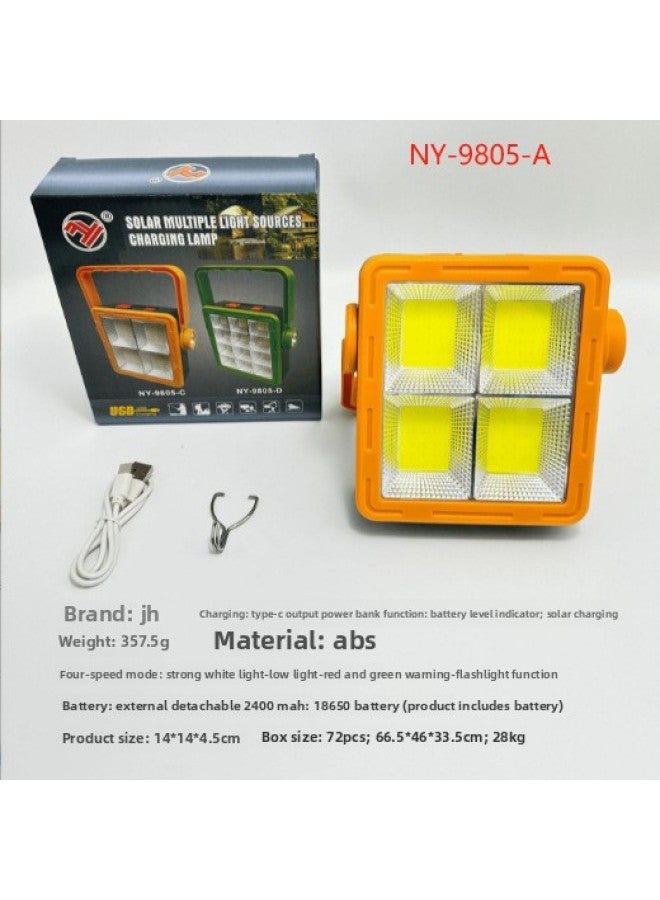 Solar Lamp Portable Lamp Rechargeable Flood Lamp Portable Outdoor Lamp Multi-functional Camping Emergency Lamp-Color:9805a  - Image 1