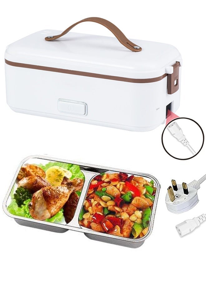 ROEIEIS 304 Stainless Steel Electric Lunch Box - Removable Compartment Bento Warmer | Portable Rice Cooker for Office, Home & Travel | 220V (White) - Image 1
