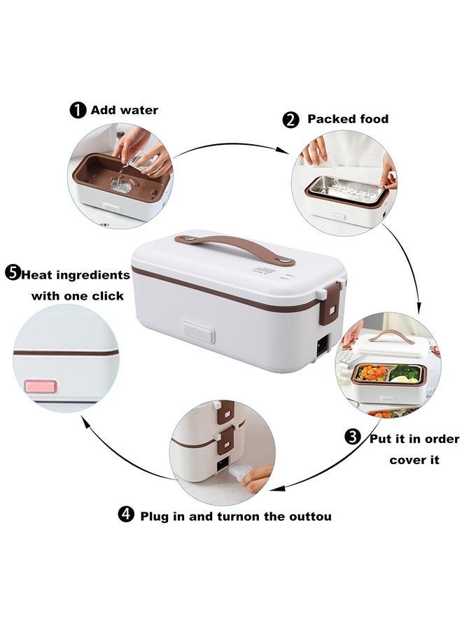 ROEIEIS 304 Stainless Steel Electric Lunch Box - Removable Compartment Bento Warmer | Portable Rice Cooker for Office, Home & Travel | 220V (White) - Image 4
