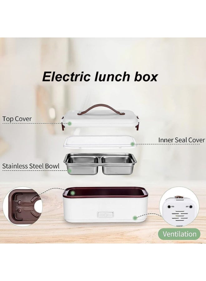 ROEIEIS 304 Stainless Steel Electric Lunch Box - Removable Compartment Bento Warmer | Portable Rice Cooker for Office, Home & Travel | 220V (White) - Image 2