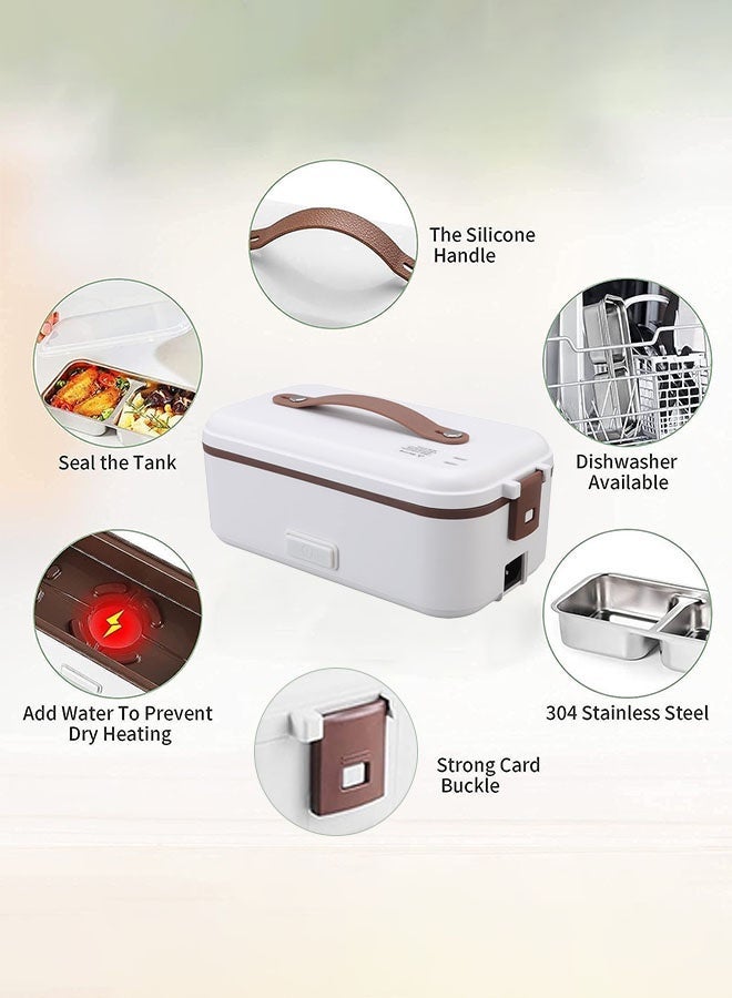 ROEIEIS 304 Stainless Steel Electric Lunch Box - Removable Compartment Bento Warmer | Portable Rice Cooker for Office, Home & Travel | 220V (White) - Image 3