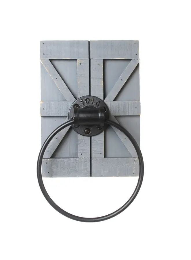 Grey Rustic Wooden Round Towel Holder Wall Mounted Multipurpose Bathroom Hook - Image 4