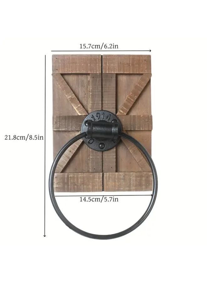 Grey Rustic Wooden Round Towel Holder Wall Mounted Multipurpose Bathroom Hook - Image 3