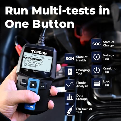 TOPDON BT100 Car Battery Tester 12V Load Tester, 100-2000 CCA Automotive Alternator Tester Digital Auto Battery Analyzer Charging Cranking System Tester for Car Truck Motorcycle ATV SUV Boat Yacht - Image 2