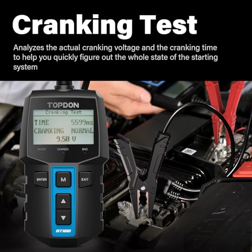 TOPDON BT100 Car Battery Tester 12V Load Tester, 100-2000 CCA Automotive Alternator Tester Digital Auto Battery Analyzer Charging Cranking System Tester for Car Truck Motorcycle ATV SUV Boat Yacht - Image 4