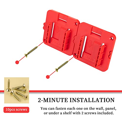 Crivnhar 5 Pack Battery Holder Compatible for Craftsman 20V Battery Mounts Dock Holder Fit for CMCB204 CMCB202 CMCB201 CMCS500B(w/10 Screws, No Battery) - Image 5