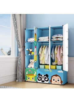 HOPz HOPz Almirah for ClothesPlastic Soft Sheet Collapsible Wardrobe for Clothes for Kids ClothesToyBook Baby Cupboard for Clothes Storage in Bedroom NurseryCartoon Blue 12Shelf12Door HZ12  - Image 1