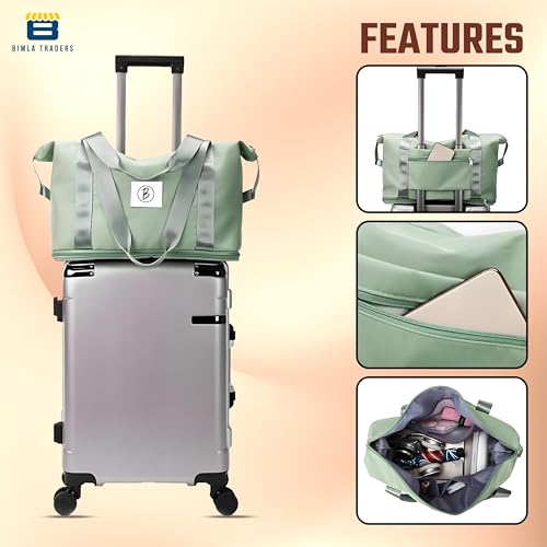 Btag Waterproof Foldable Travel Bag for Women | 41 Liters Capacity | Shoulder Bags | Hand Bag for Ladies Personal Items Expandable Travel Bag, Carry Weekender Luggage for Travelling (Green) - Image 5
