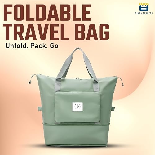 Btag Waterproof Foldable Travel Bag for Women | 41 Liters Capacity | Shoulder Bags | Hand Bag for Ladies Personal Items Expandable Travel Bag, Carry Weekender Luggage for Travelling (Green) - Image 2
