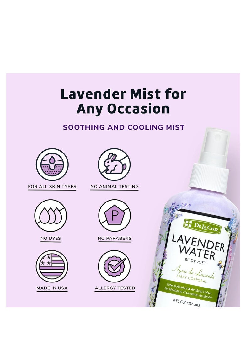 De La Cruz De La Cruz Lavender Water Body Mist - Lavender Spray body mist With Pure Lavender Essential Oil 8 fl oz (236 mL)  - Image 4