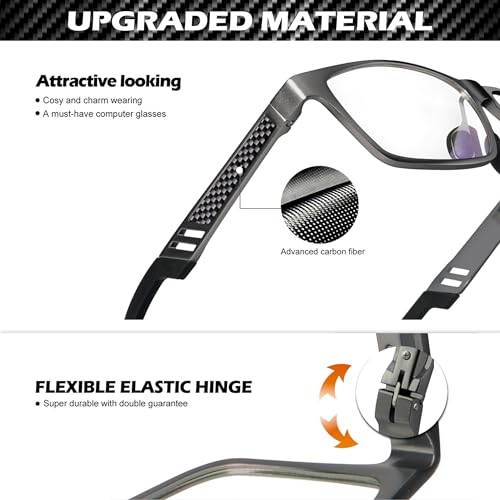 ANYLUV Blue Light Blocking Glasses Men Computer Gaming Glasses Lightweight Al-Mg Metal Anti Eyestrain Eye Protection DarkGunmetal Clear - Image 3