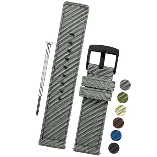 DBLACK ''ENMA'' Nylon Watch Strap, Quick Release Boxy Design Watch Band // For 20mm, 22mm, or 24mm Watch Belt (Choose Your Size & Color) (24mm, Grey) - Image 1