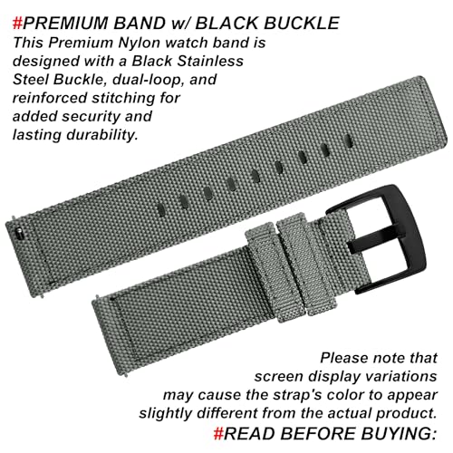 DBLACK ''ENMA'' Nylon Watch Strap, Quick Release Boxy Design Watch Band // For 20mm, 22mm, or 24mm Watch Belt (Choose Your Size & Color) (24mm, Grey) - Image 4