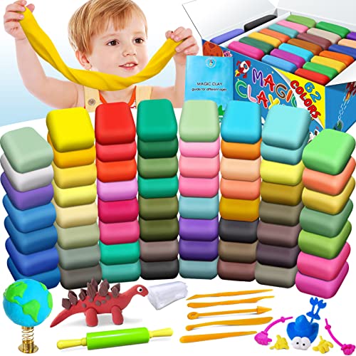 ESSENSON Modeling Clay Kit - 62 Colors Air Dry Magic Clay, Best Gift for Boys & Girls Age 3-12 Year Old, DIY Molding Kids, with Sculpting Tools, Decoration Accessories, Kids Art Crafts - Image 1