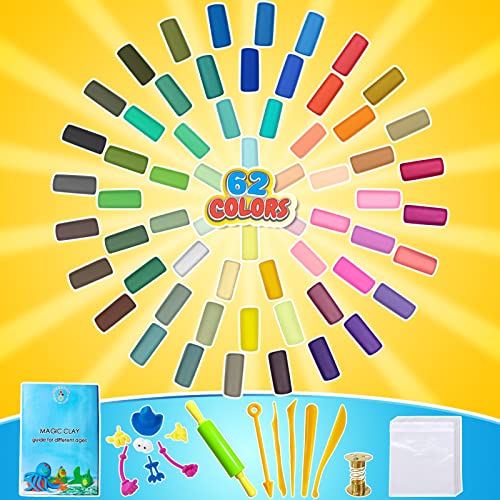 ESSENSON Modeling Clay Kit - 62 Colors Air Dry Magic Clay, Best Gift for Boys & Girls Age 3-12 Year Old, DIY Molding Kids, with Sculpting Tools, Decoration Accessories, Kids Art Crafts - Image 2