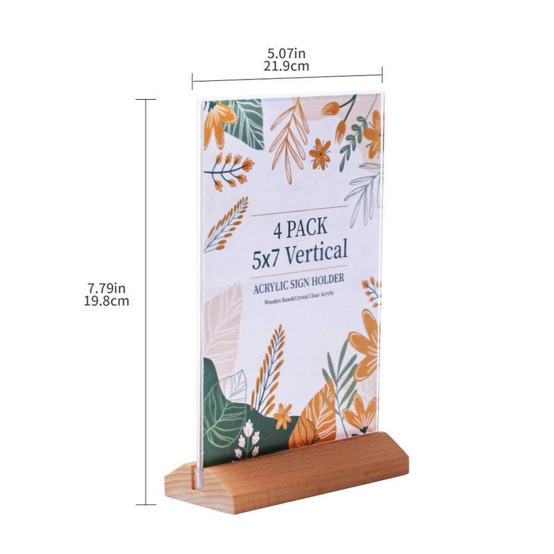 ihomecooker 4Pack Acrylic Sign Holder 5*7 inches Slanted Back ,T Shape Clear Acrylic Frame Wood Base,Clear Plastic Sign Holder Paper Display Table Stand for Office, Party,Store, Restaurant,Reception - Image 2