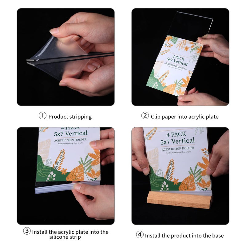 ihomecooker 4Pack Acrylic Sign Holder 5*7 inches Slanted Back ,T Shape Clear Acrylic Frame Wood Base,Clear Plastic Sign Holder Paper Display Table Stand for Office, Party,Store, Restaurant,Reception - Image 4