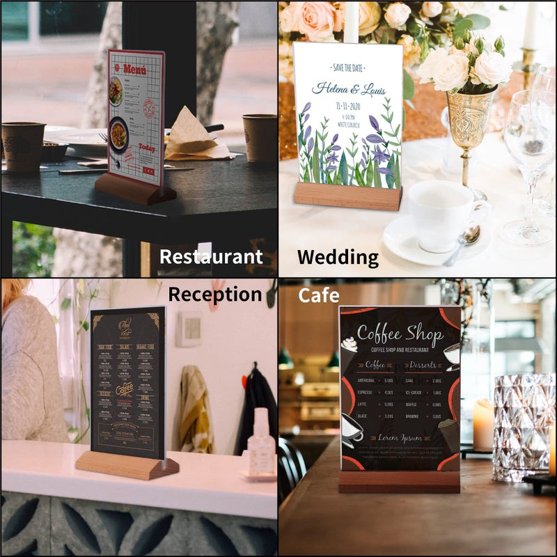 ihomecooker 4Pack Acrylic Sign Holder 5*7 inches Slanted Back ,T Shape Clear Acrylic Frame Wood Base,Clear Plastic Sign Holder Paper Display Table Stand for Office, Party,Store, Restaurant,Reception - Image 5