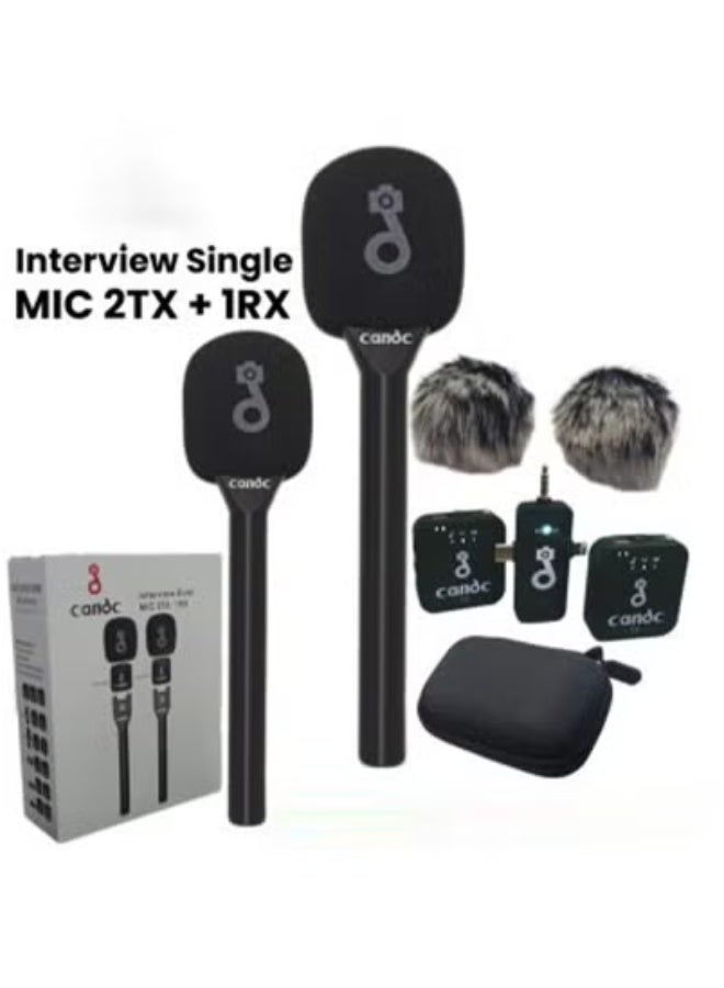 كاند سي Interview 3-in-1 Wireless Lavalier Microphone System – Dual Mic Kit with 2 Transmitters & 1 Receiver – Noise Reduction, 8-Hour Battery, Plug & Play Audio Recording for Smartphones, DSLR Cameras, Tablets, Laptops – Ideal for YouTube, Vlogging, Podcasting, Live Streaming – Black - Image 2