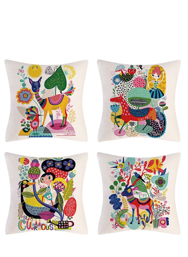 Y&D Colorful Throw Pillow Case Covers 45x45 Decorative Set of 4 Linen Boho Cushion 18 x inch for Couch Sofa Car Bed Living Room - Image 1