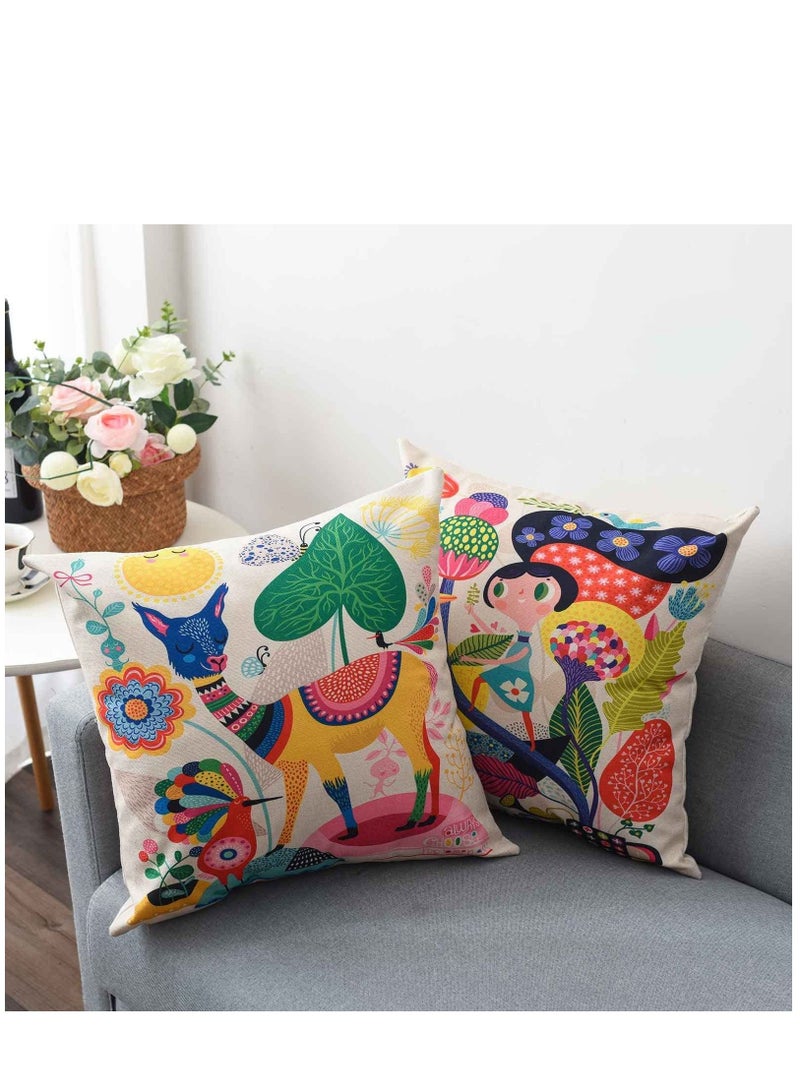 Y&D Colorful Throw Pillow Case Covers 45x45 Decorative Set of 4 Linen Boho Cushion 18 x inch for Couch Sofa Car Bed Living Room - Image 5