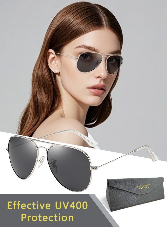 roaiss Polarized Aviator Sunglasses for Men Women UV400 Protection Sun Glasses with Metal Frame Fashion Anti-Glare Sun Shades for Driving Fishing Traveling Cycling Silver 60mm - Image 1