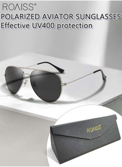 roaiss Polarized Aviator Sunglasses for Men Women UV400 Protection Sun Glasses with Metal Frame Fashion Anti-Glare Sun Shades for Driving Fishing Traveling Cycling Silver 60mm  - Image 1