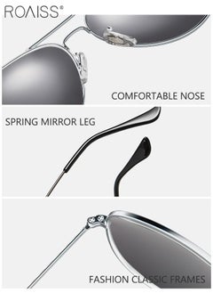 roaiss Polarized Aviator Sunglasses for Men Women UV400 Protection Sun Glasses with Metal Frame Fashion Anti-Glare Sun Shades for Driving Fishing Traveling Cycling Silver 60mm  - Image 5