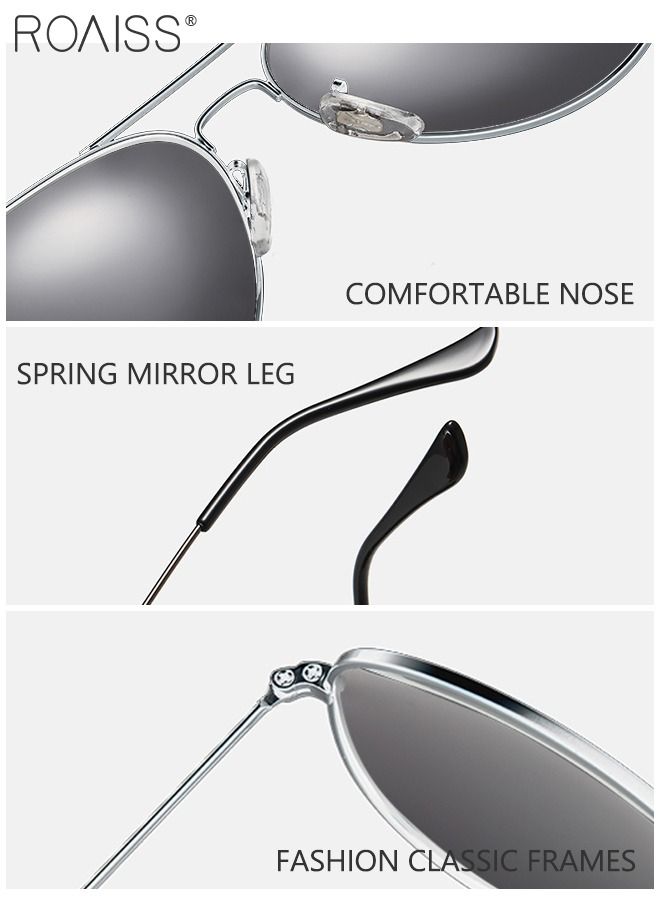 roaiss Polarized Aviator Sunglasses for Men Women UV400 Protection Sun Glasses with Metal Frame Fashion Anti-Glare Sun Shades for Driving Fishing Traveling Cycling Silver 60mm - Image 5