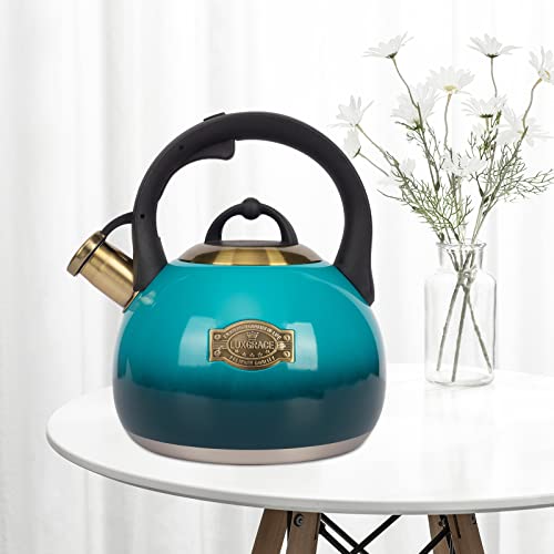 LUXGRACE Tea Kettle Stovetop Whistling Kettle Teapot, Food Grade Stainless Steel Teakettle for Stove Top with Heat Proof Ergonomic Handle, 3.1 Quart Tea Pot - Image 3