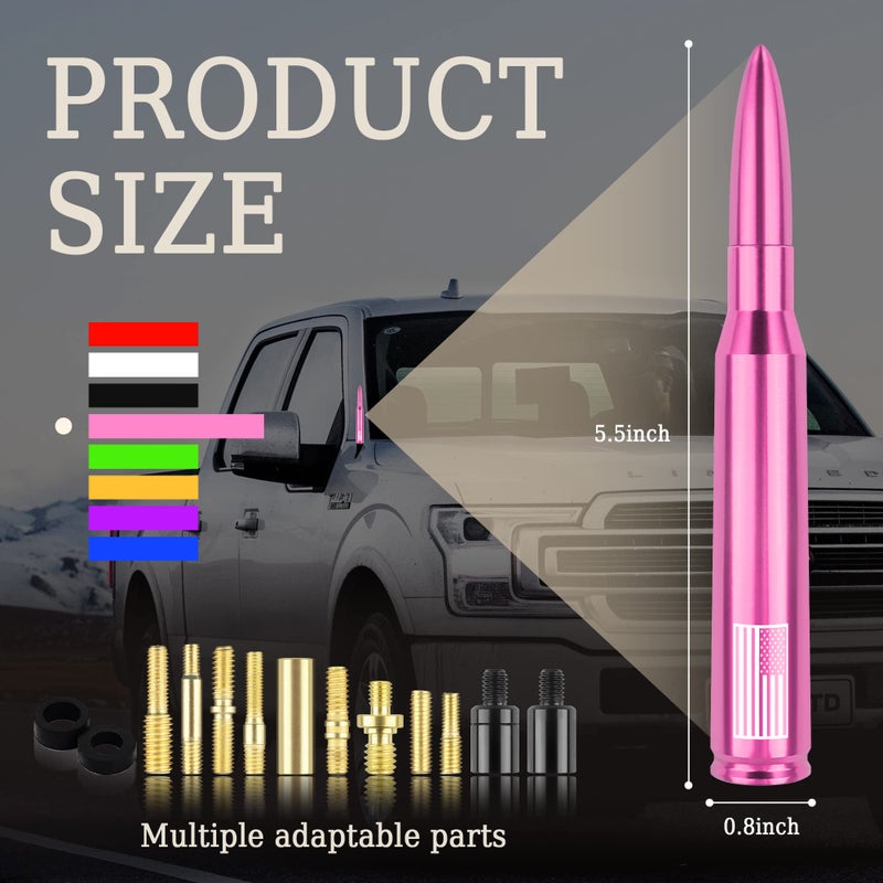 Turcee Car Bullet Antenna,Truck Exterior Decoration Accessories Car Vehicle Replacement Antenna Conpatible with Ford F150 RAM 1500 GMC Heavy Duty Pickup Trucks Accessories(New Upgrade Pink-U.S. Flag)â€¦ - Image 2