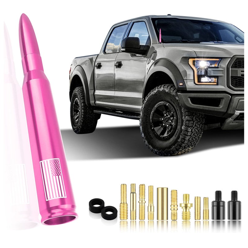 Turcee Car Bullet Antenna,Truck Exterior Decoration Accessories Car Vehicle Replacement Antenna Conpatible with Ford F150 RAM 1500 GMC Heavy Duty Pickup Trucks Accessories(New Upgrade Pink-U.S. Flag)â€¦ - Image 1