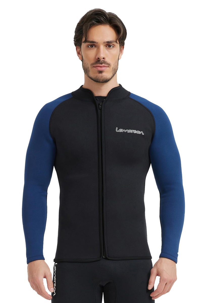 Lemorecn Mens 3mm Wetsuits Jacket Long Sleeve Neoprene Wetsuits Top2031blackblueM - Image 2