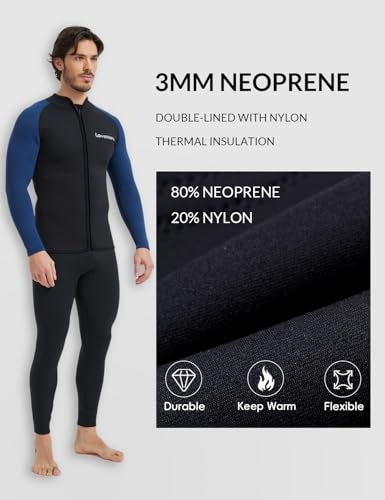 Lemorecn Mens 3mm Wetsuits Jacket Long Sleeve Neoprene Wetsuits Top2031blackblueM - Image 3