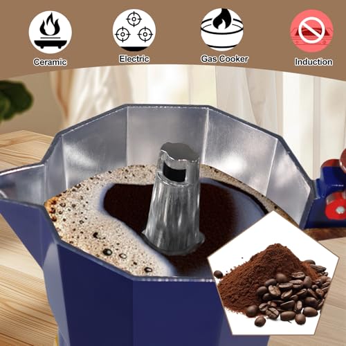 Mogrecha Aluminum 3 Cup 150ml Moka Pot Express Coffee Maker Stovetop Espresso Colorful Coffeemaker Italian Classic Style Brewing Greca Cafe Mocha Machine for Cafeteras Lover Camping Travel and Home Use 5oz - Image 5