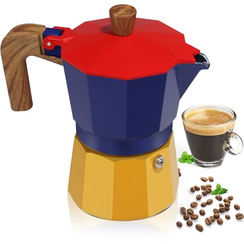 Mogrecha Aluminum 3 Cup 150ml Moka Pot Express Coffee Maker Stovetop Espresso Colorful Coffeemaker Italian Classic Style Brewing Greca Cafe Mocha Machine for Cafeteras Lover Camping Travel and Home Use 5oz - Image 1