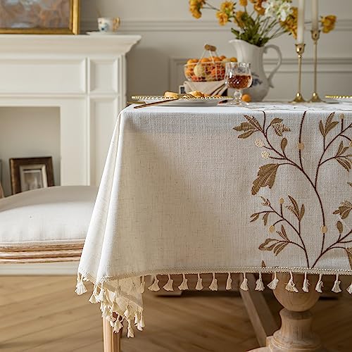 Oubonun Cotton Linen Rectangular Tablecloth - Wrinkle Resistant & Waterproof - Machine Washable Table Cloth with Tassels for Kitchen & Dining, 55''x86'', 6-8 Seats - Image 4