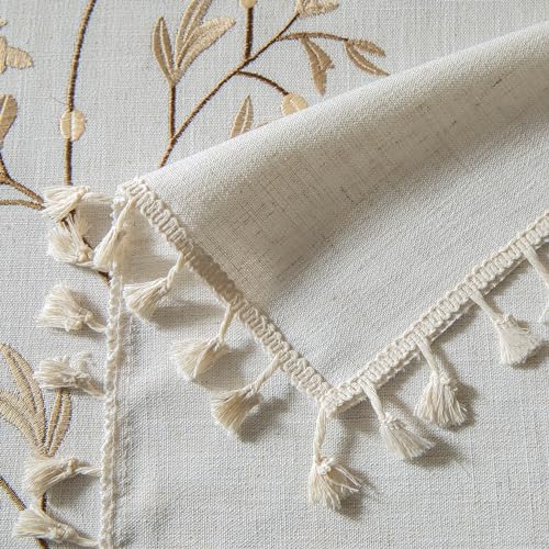 Oubonun Cotton Linen Rectangular Tablecloth - Wrinkle Resistant & Waterproof - Machine Washable Table Cloth with Tassels for Kitchen & Dining, 55''x86'', 6-8 Seats - Image 5