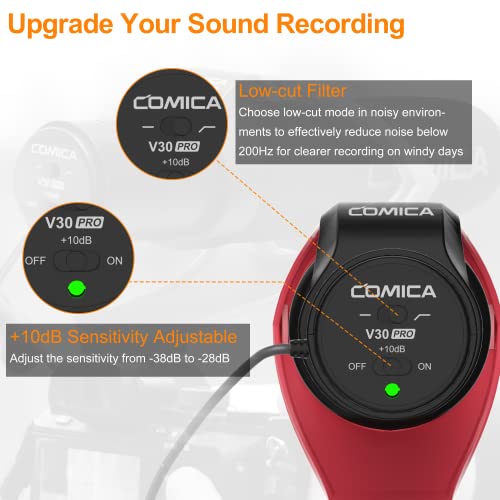 COMICA CVM-V30 PRO Camera Microphone Electric Super-Cardioid Directional Condenser Shotgun Video Microphone for Canon Nikon Sony Panasonic DSLR Camera with 3.5mm Jack (Red) - Image 2